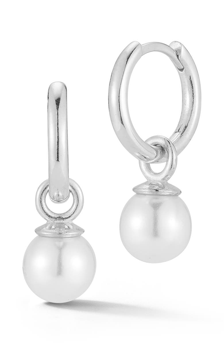 GLAZE JEWELRY Sterling Silver Cultured Pearl Charm Earrings, Main, color, Silver
