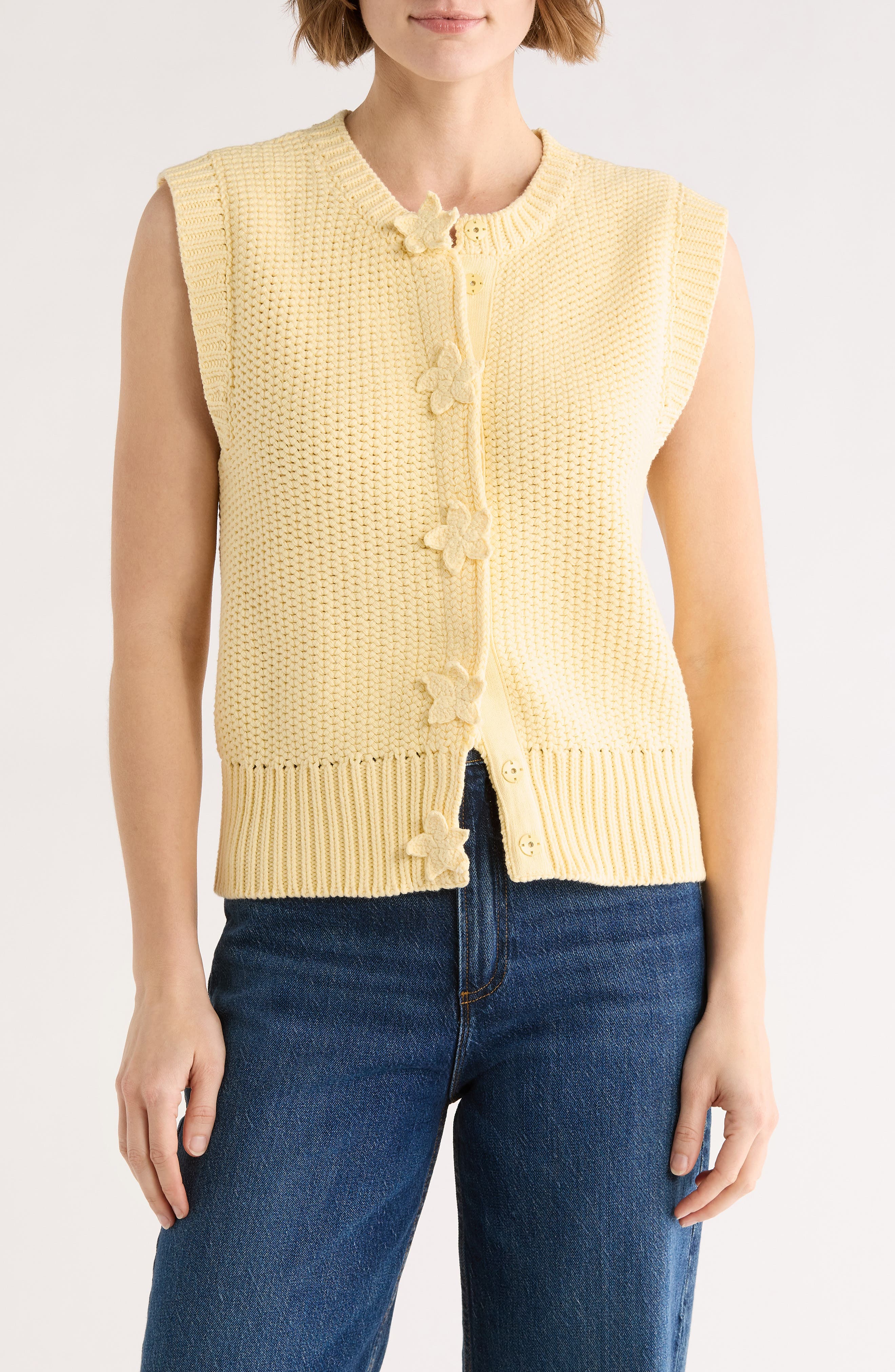 Ellen Tracy Floral Openwork Sweater Tank