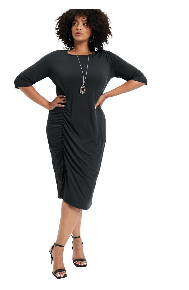 June + Vie Ruched Detail Midi Dress, Main, color, 