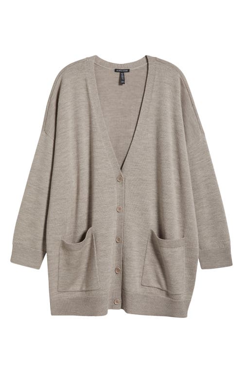 Eileen Fisher V-neck Wool Cardigan In Gray