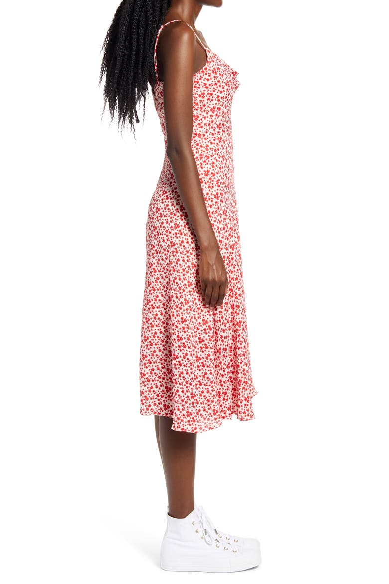 Floral Cowl Neck Asymmetrical Dress, Alternate, color, RED WHITE DITSY