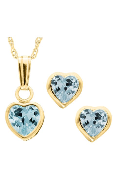 14k Gold Birthstone Necklace & Stud Earrings (Girls)