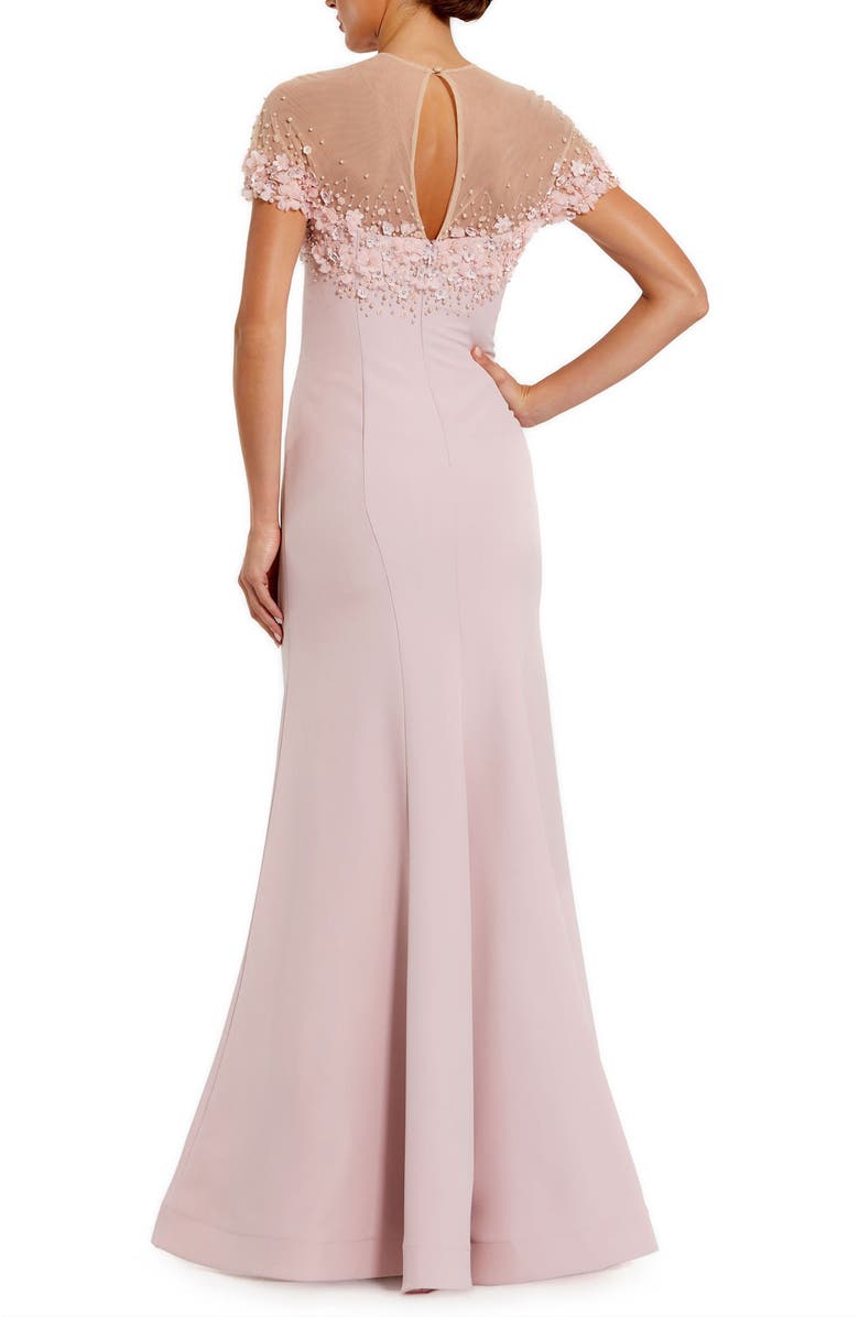 Mac Duggal Women's Mermaid Crepe Gown With Beaded Illusion Neck, Alternate, color, Mauve