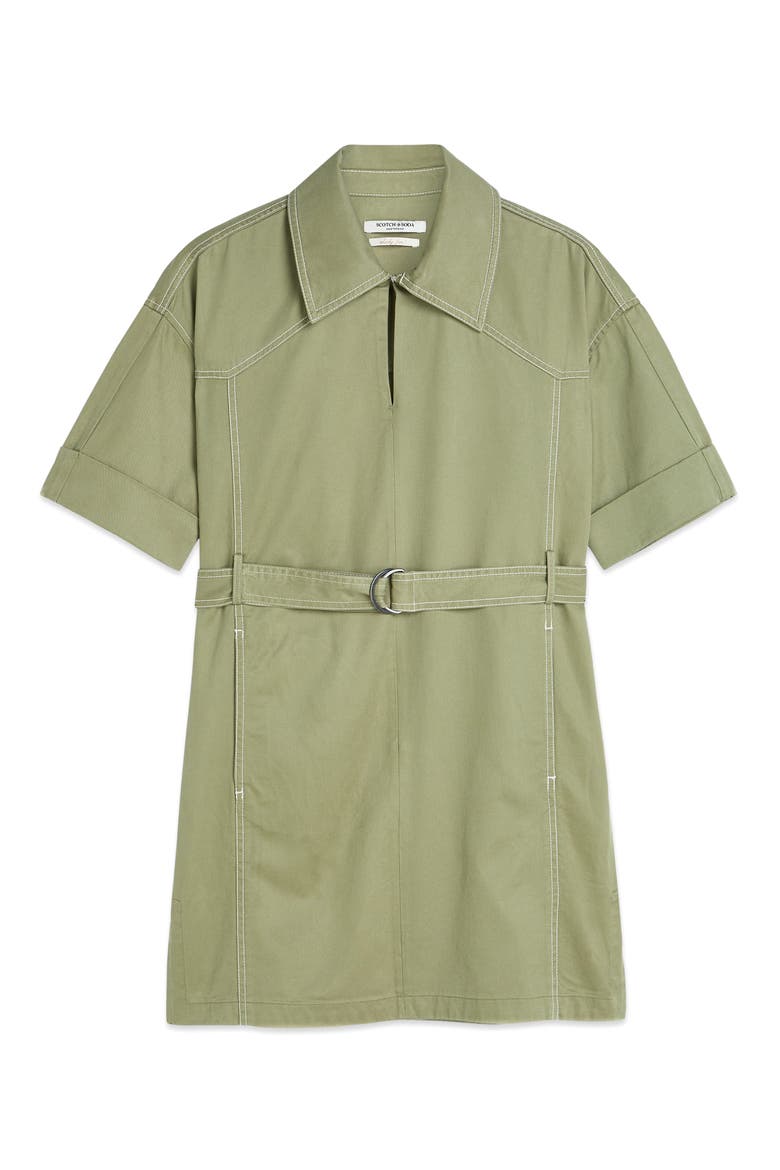 Belted Cotton Blend Utility Minidress, Alternate, color, OIL GREEN