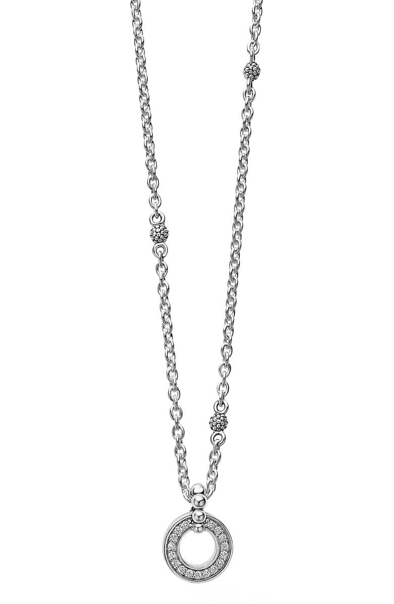 LAGOS Caviar Spark Diamond Open Circle Pendant Necklace, Main, color, Diamond/ Silver