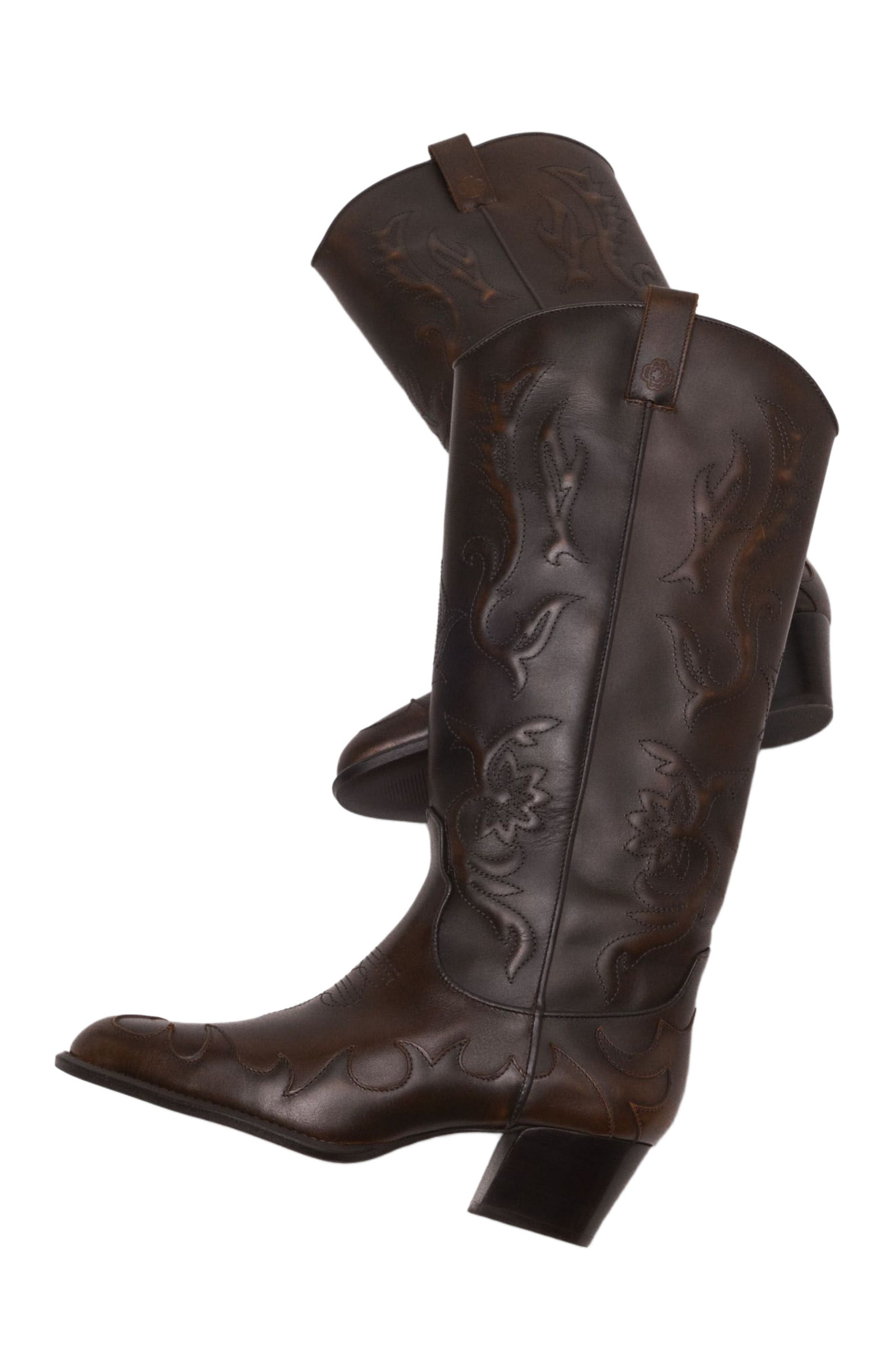 maje Leather cowboy boots, Alternate, color, Brown
