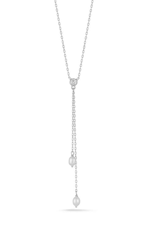 Cubic Zirconia & Cultured Pearl Y-Necklace