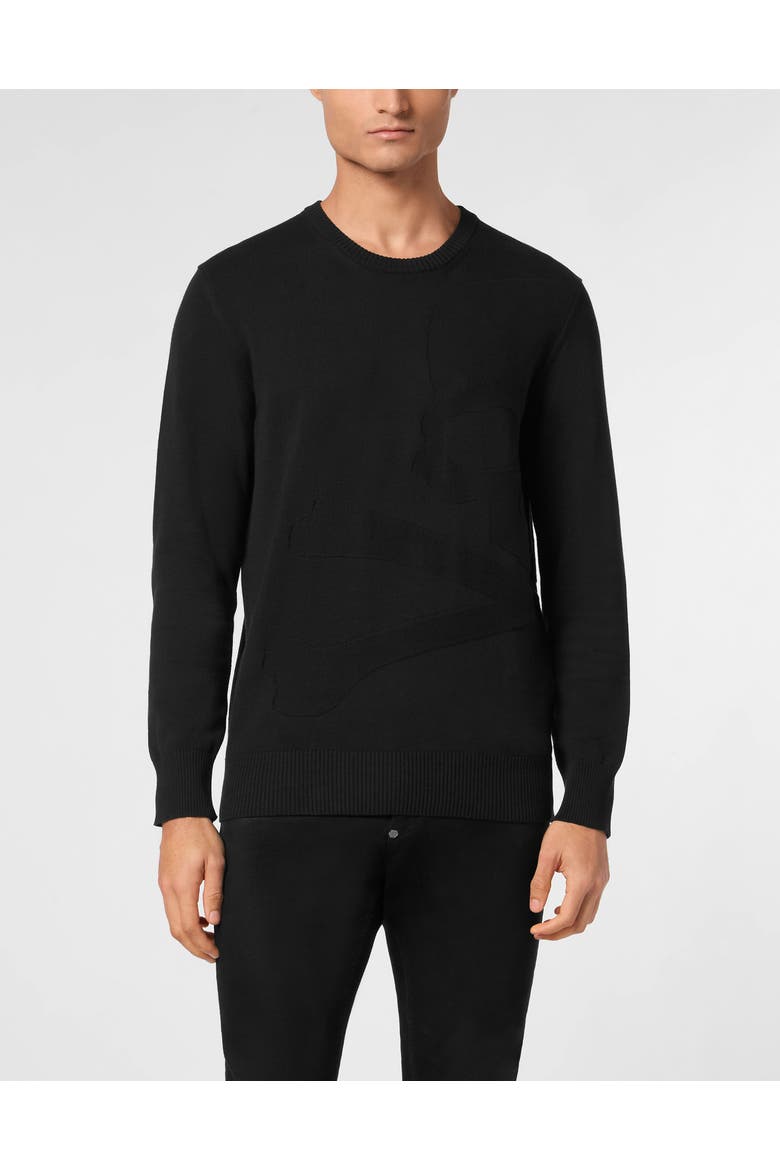 Knitted Pullover Round Neck Ls Skull&Amp;Bones Men, Main, color, black
