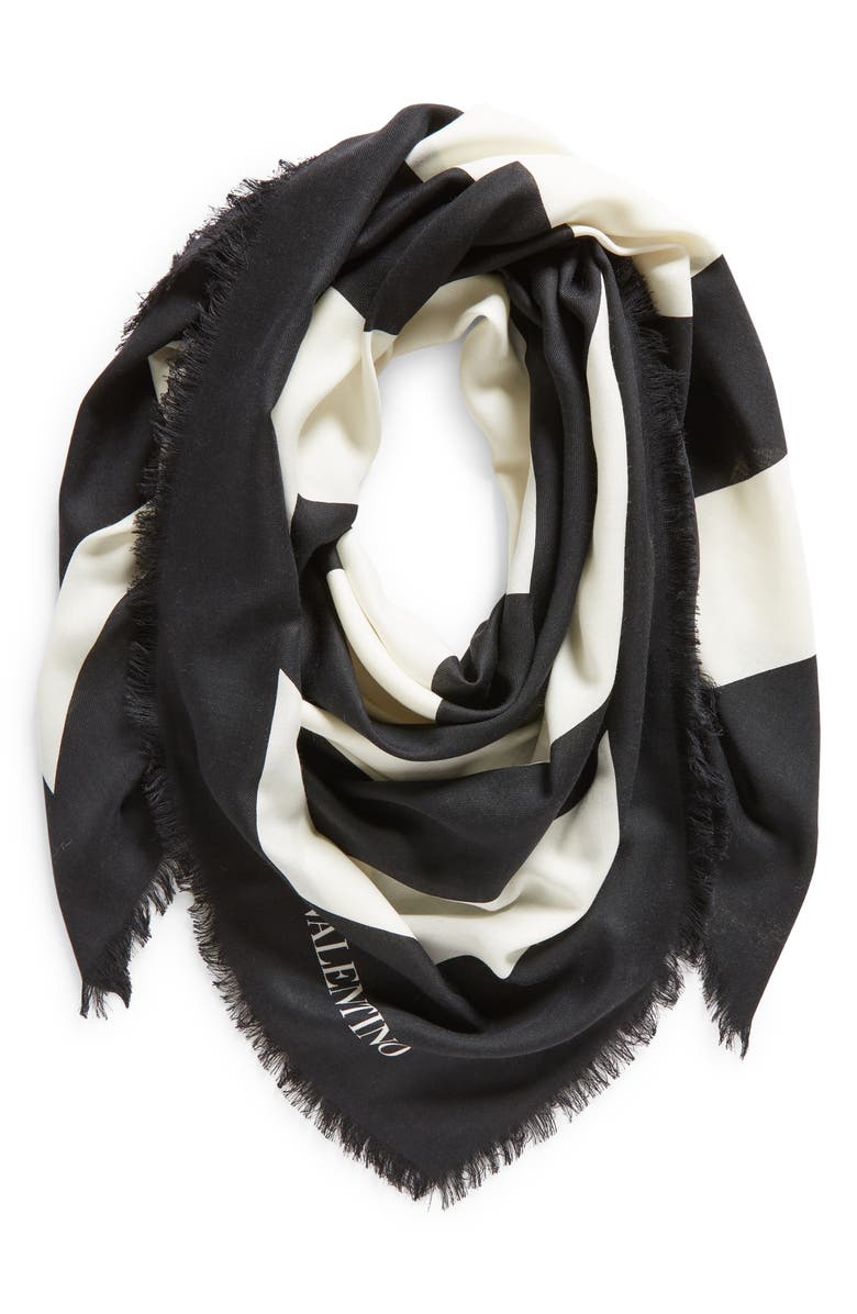Valentino Garavani Chevron Stripe Cashmere & Silk Fringe Scarf, Alternate, color,