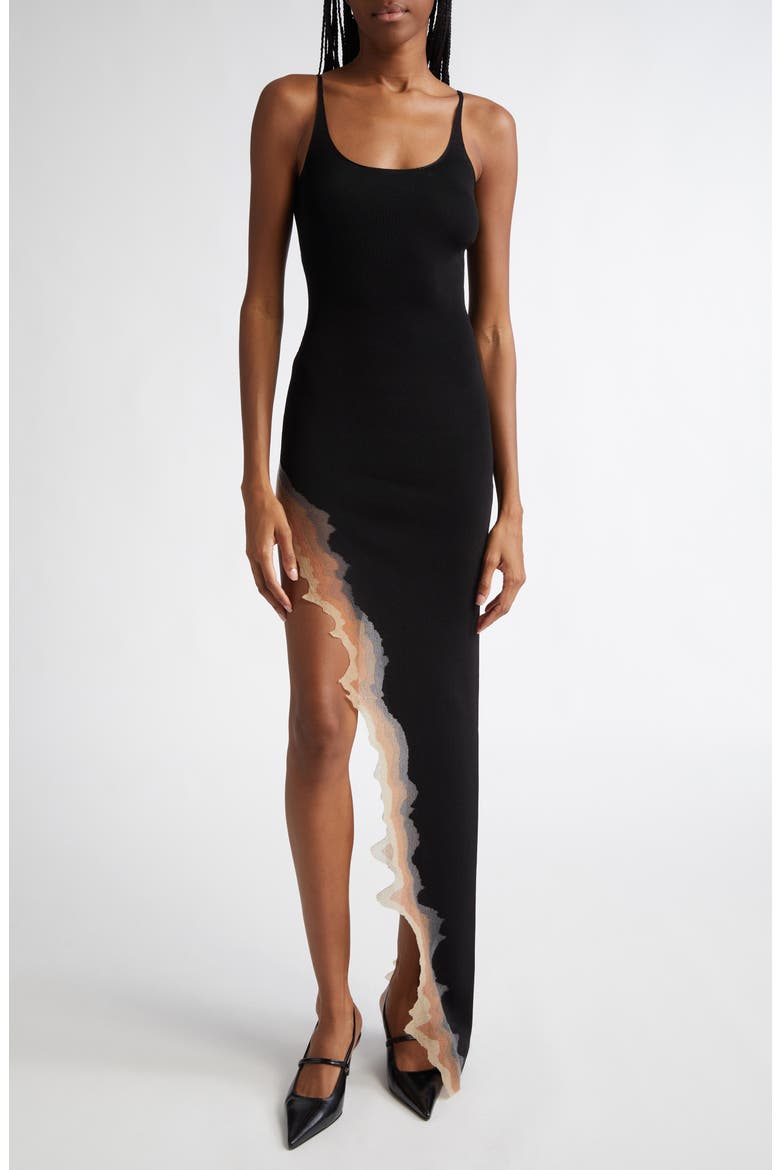 Flame Asymmetric Maxi Camisole Dress, Main, color, BLACK FLAME
