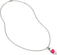 John Hardy Pebble Silver Diamond Pavé (0.04ct) Pendant on 2mm Rolo Chain Necklace with Neon Pink Enamel