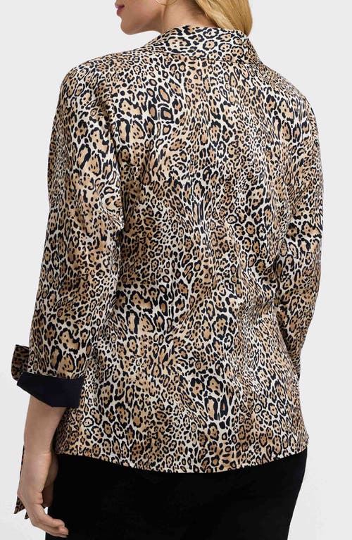 Foxcroft Salina Leopard Print Cotton Poplin Wrap Shirt In Brown