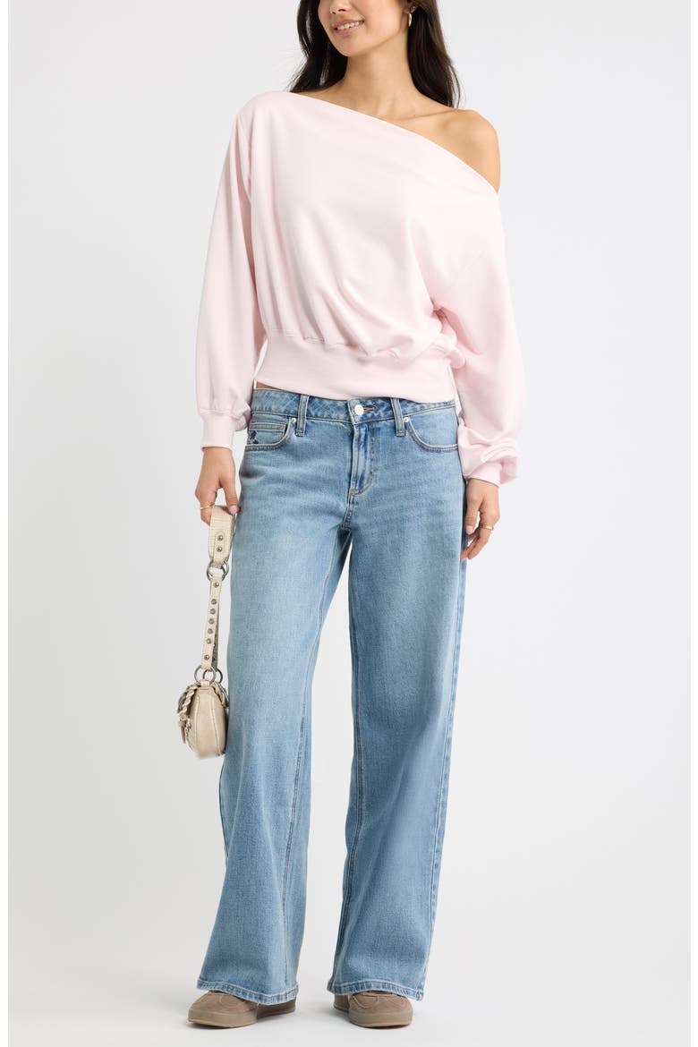 Off the Shoulder Sweatshirt, Alternate, color, PINK PRIMROSE