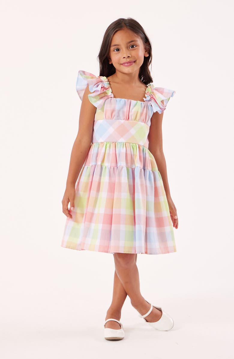 Iris & Ivy Kids' Plaid Flutter Sleeve Party Dress, Alternate, color, Pink Plaid