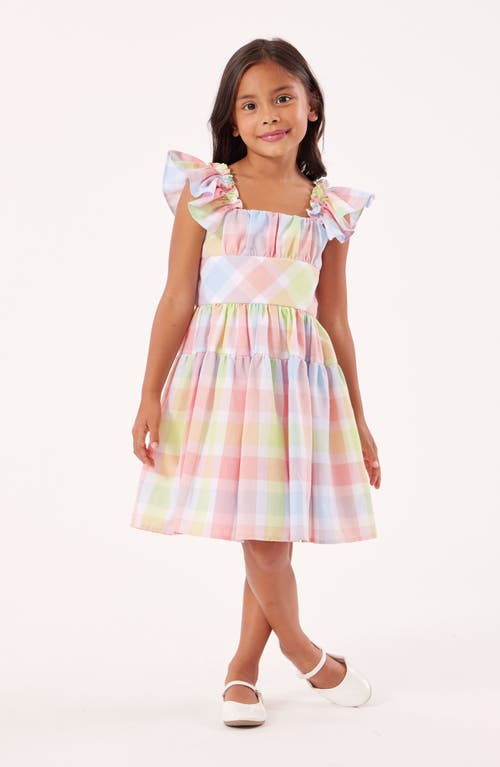 Iris & Ivy Kids' Plaid Flutter Sleeve Party Dress In Pink Plaid