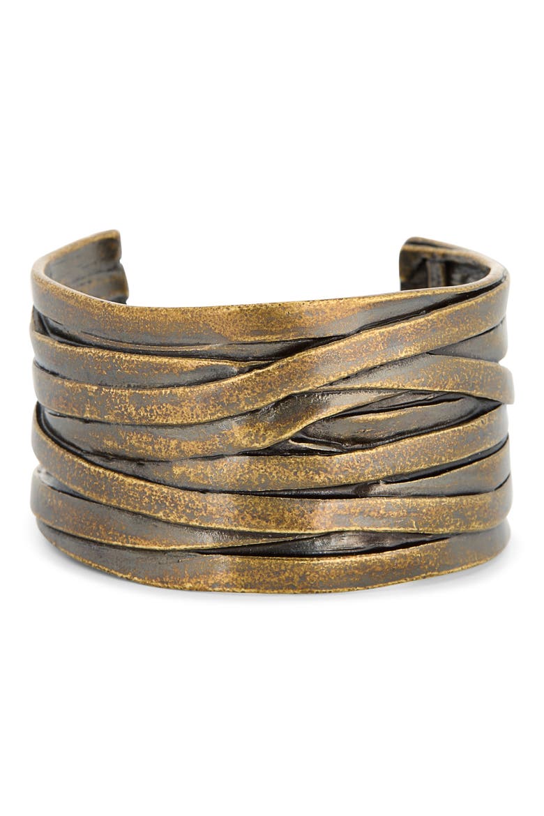 Layered Ribbon Cuff Bracelet, Main, color, BRASS