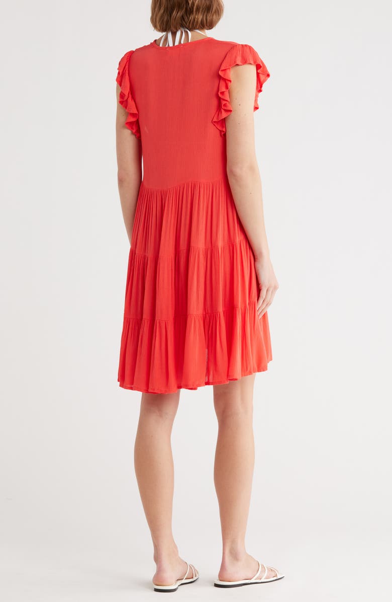 Elan Ruffle Cap Sleeve Tiered Cover-Up Dress, Alternate, color, Red Coral