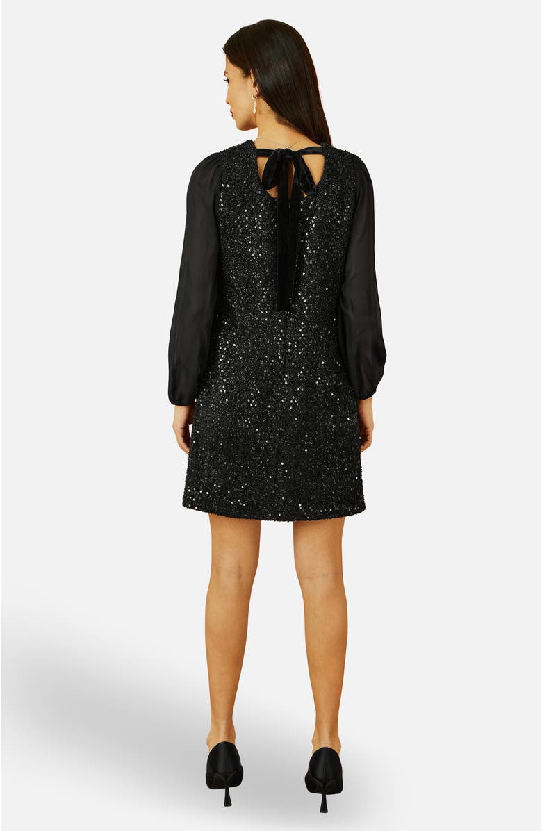 Yumi Sequin Tunic Dress With Tie Back, Alternate, color, Black