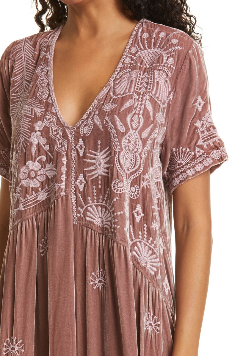 Johnny Was Dylan Embroidered Velvet Tunic Dress, Alternate, color, 
