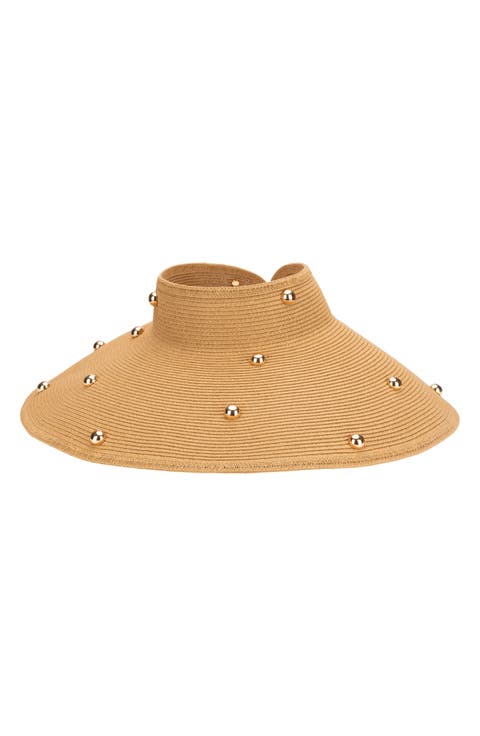 Bead Accent Packable Wide Brim Visor