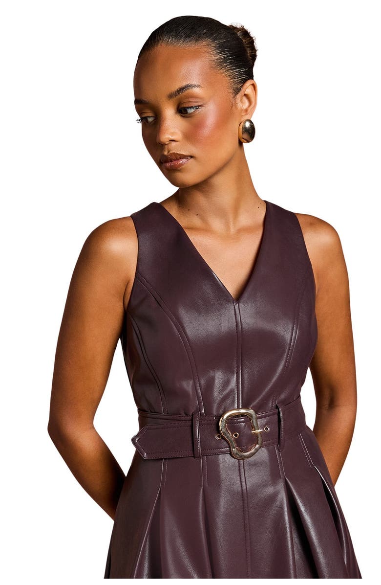 Coast Petite V-Neck Sleeveless Dress, Alternate, color, Oxblood