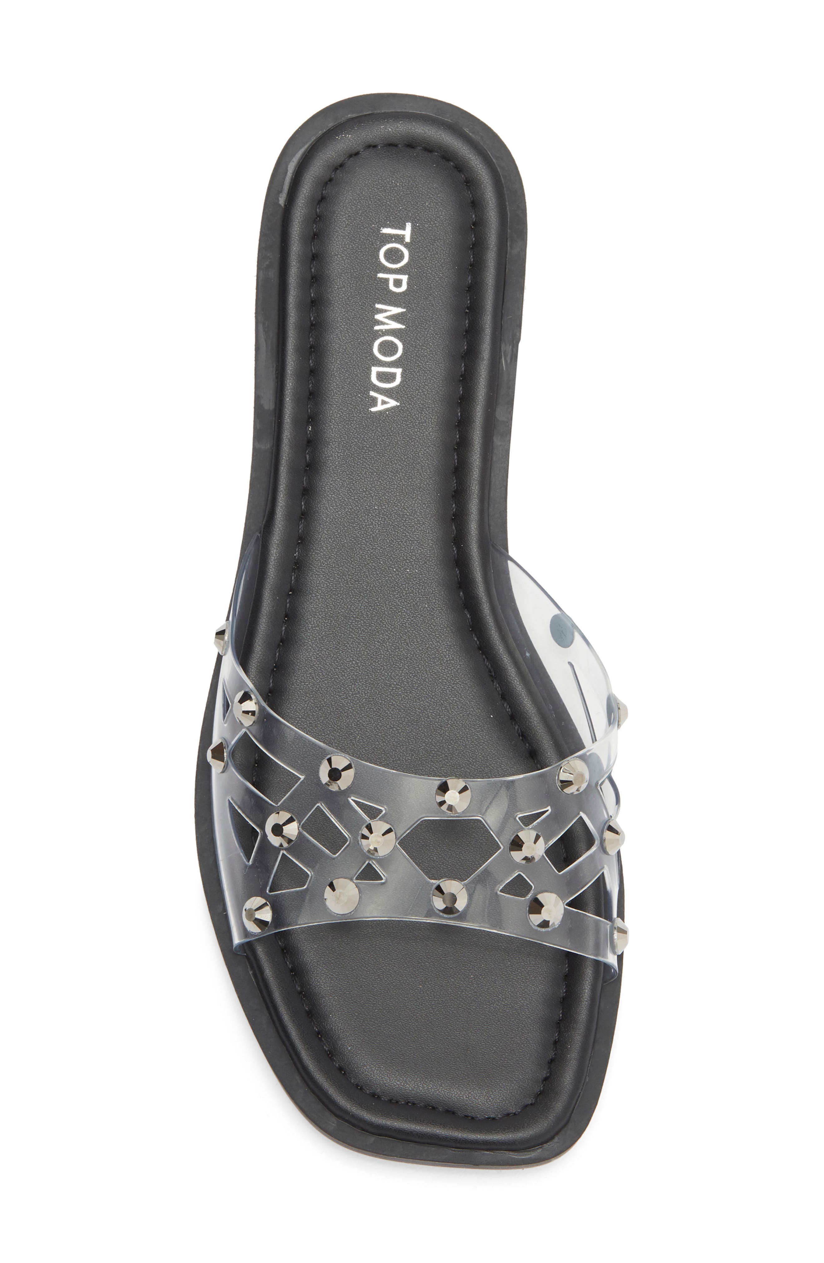 TOP MODA Zita Rhinestone Strap Slide Sandal, Alternate, color, Pewter Pu