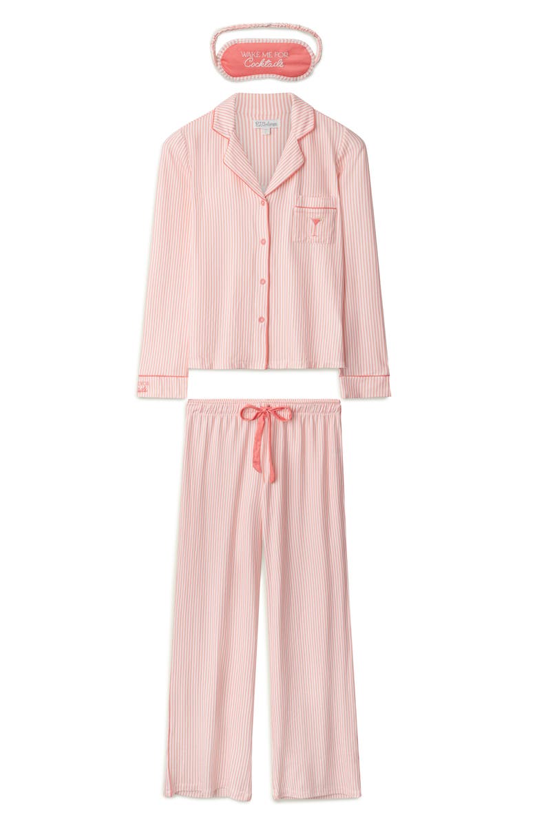 PJ Salvage Paloma Mama Stripe Long Sleeve Pajamas & Eye Mask Set, Alternate, color, Grapefruit