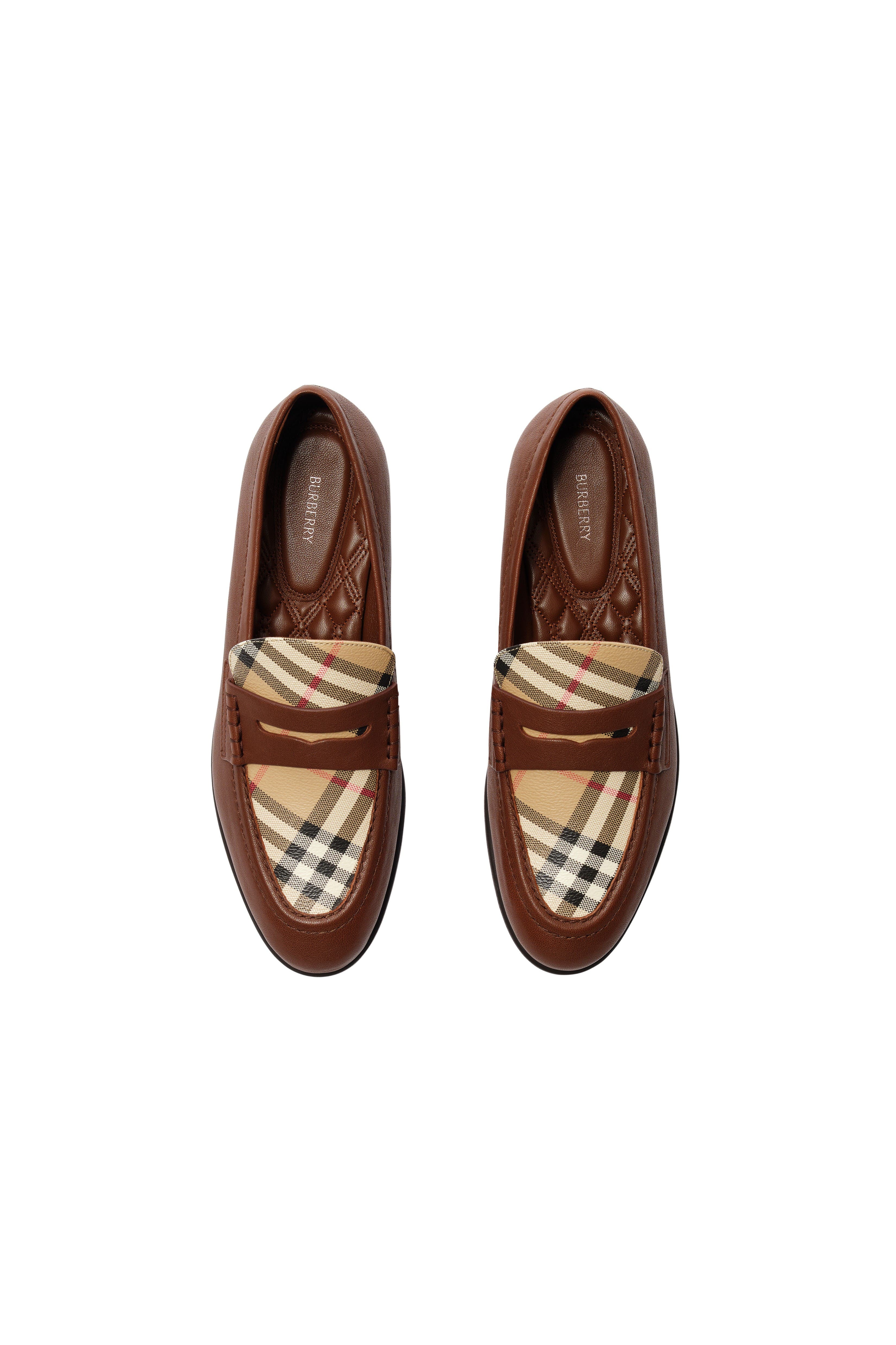 Check and Leather Opal Loafers, Alternate, color, Tobacco brown/archive beige