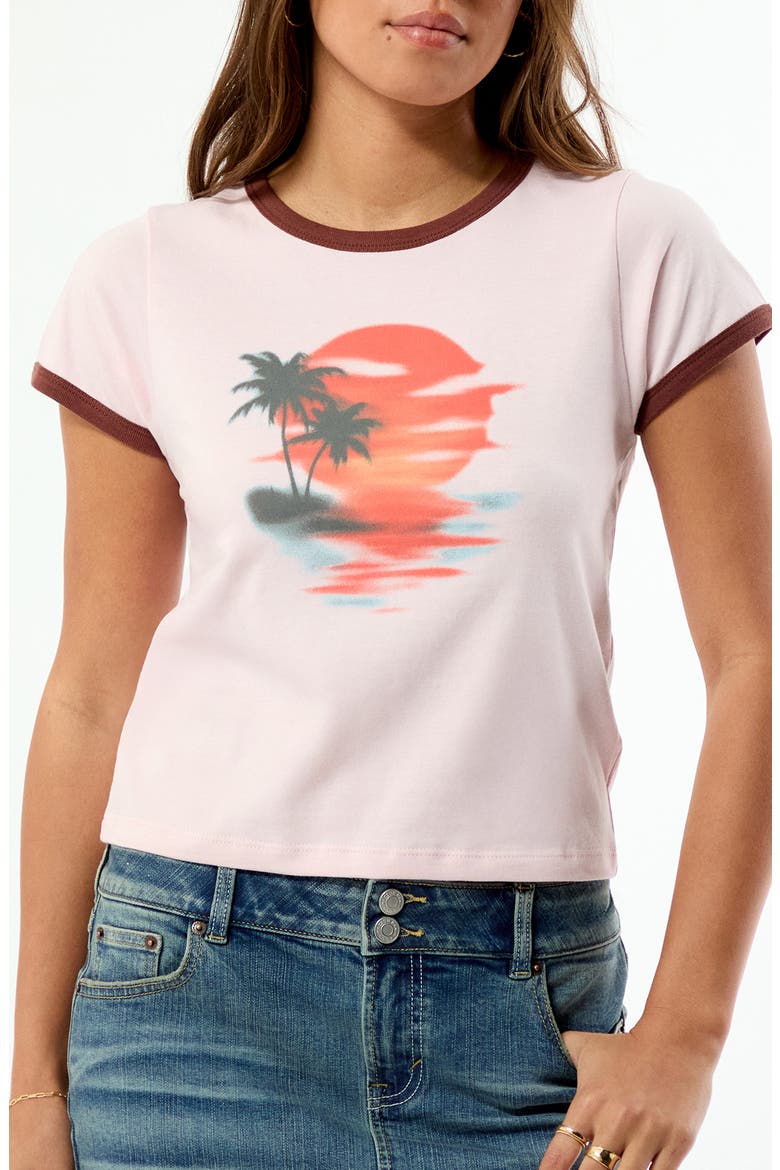 Sunset Skimmer Ringer Graphic T-Shirt, Alternate, color, PINK