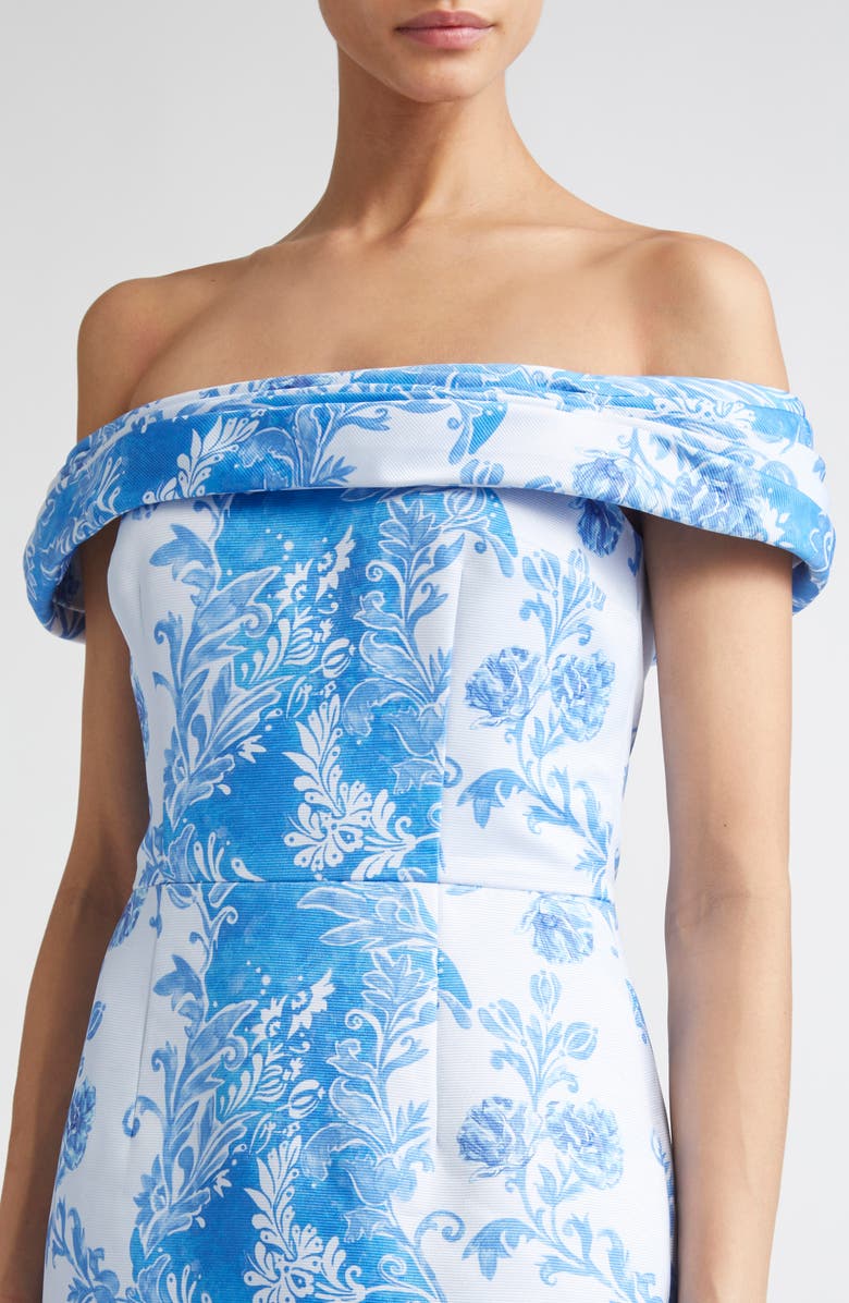 Emilia Wickstead Rochelle Floral Damask Off the Shoulder Dress, Alternate, color, Damask Floral Blue