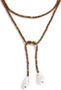 BaubleBar Faux Pearl & Faux Semi Precious Stone Wrap Necklace