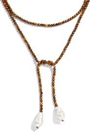 BaubleBar Faux Pearl & Faux Semi Precious Stone Wrap Necklace