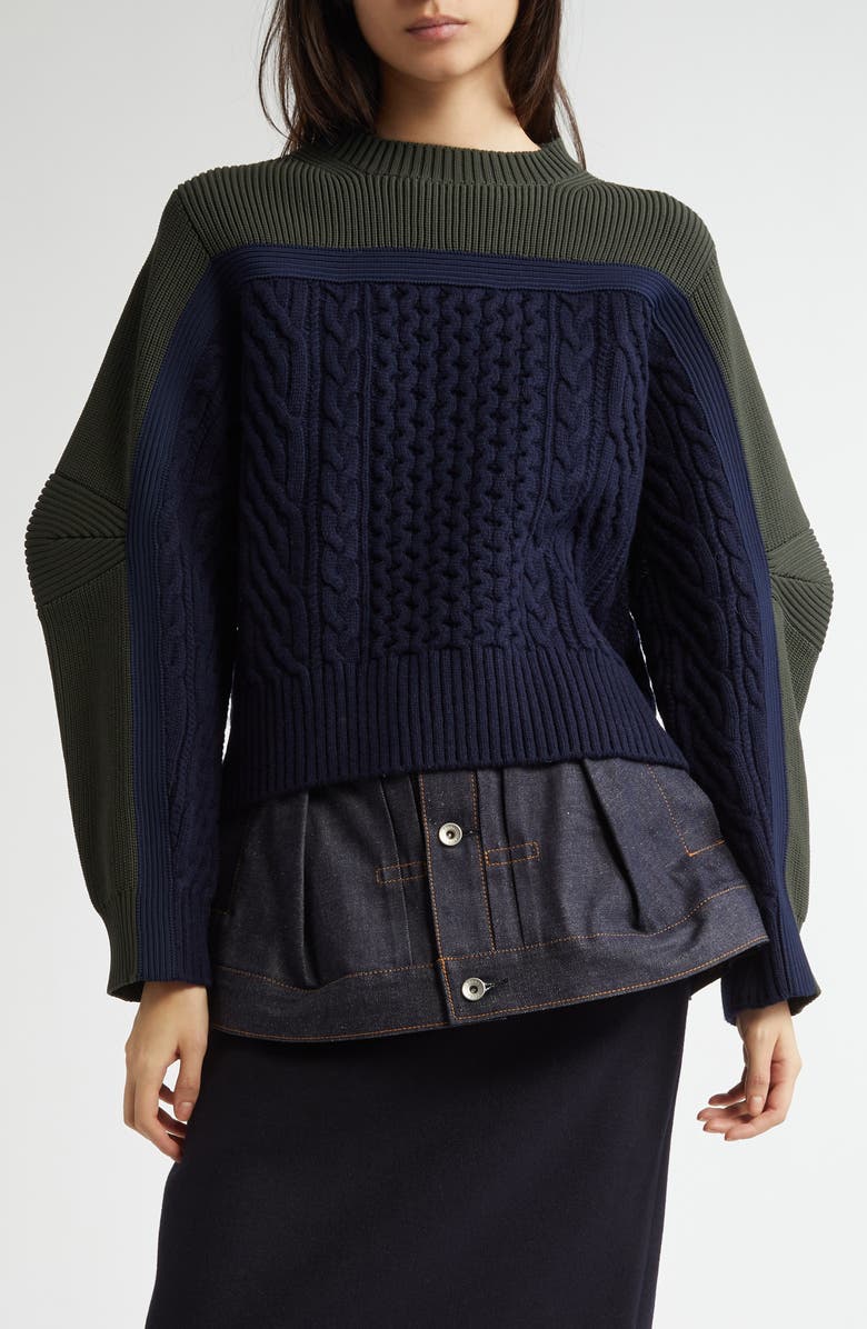 Sacai Cable Knit Sweater, Main, color, 