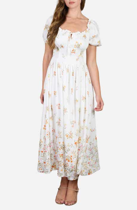 Floral Puff Sleeve Midi Dress