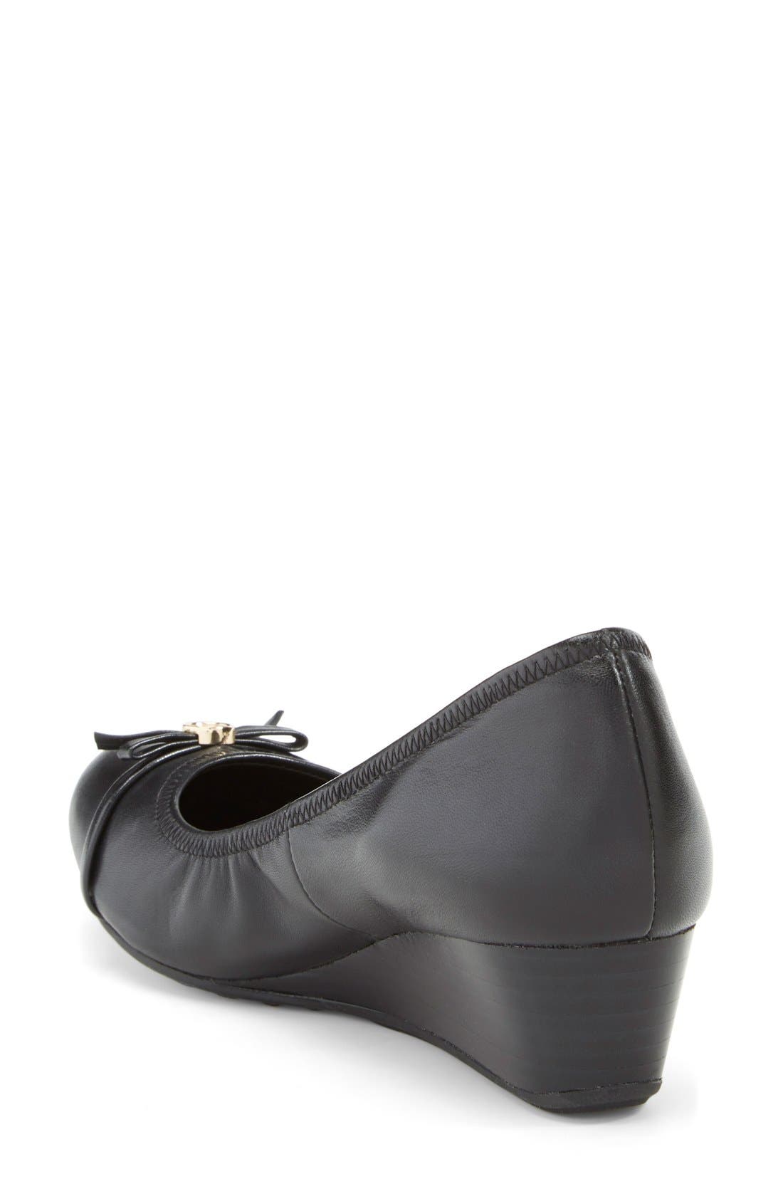 'Tali' Bow Wedge Pump (Nordstrom Exclusive), Alternate, color, BLACK LEATHER