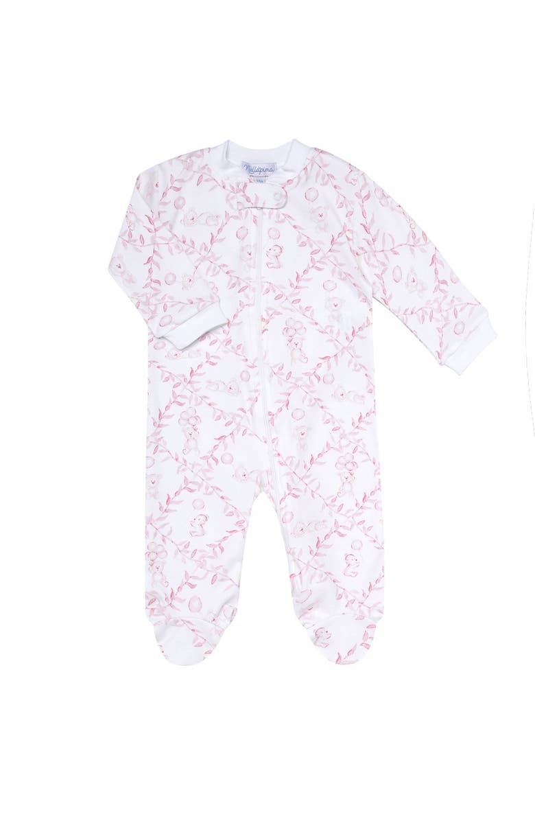 Nellapima Pink Bears Trellace Zipper Footie - Baby, Main, color, Pink