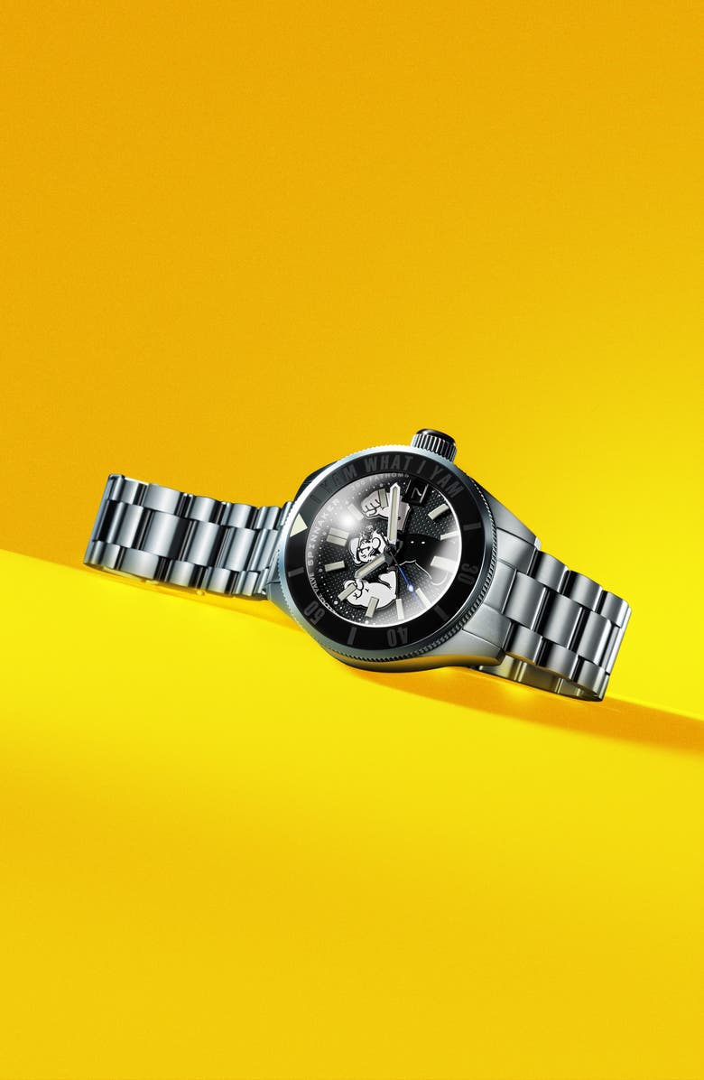 SPINNAKER x Popeye Forearm Fury Piccard Automatic Bracelet Watch, 45mm, Alternate, color, Black