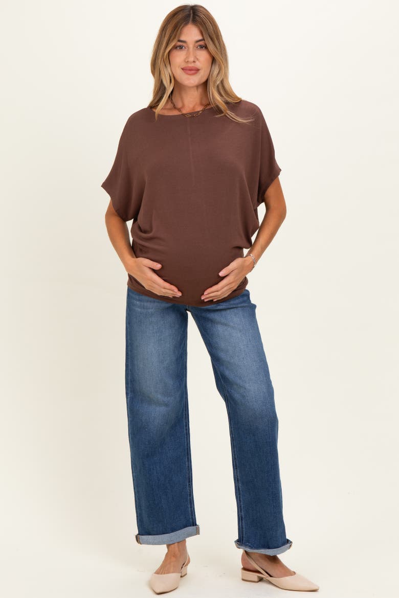 Dolman Sleeve Boat Neck Top, Main, color, Brown