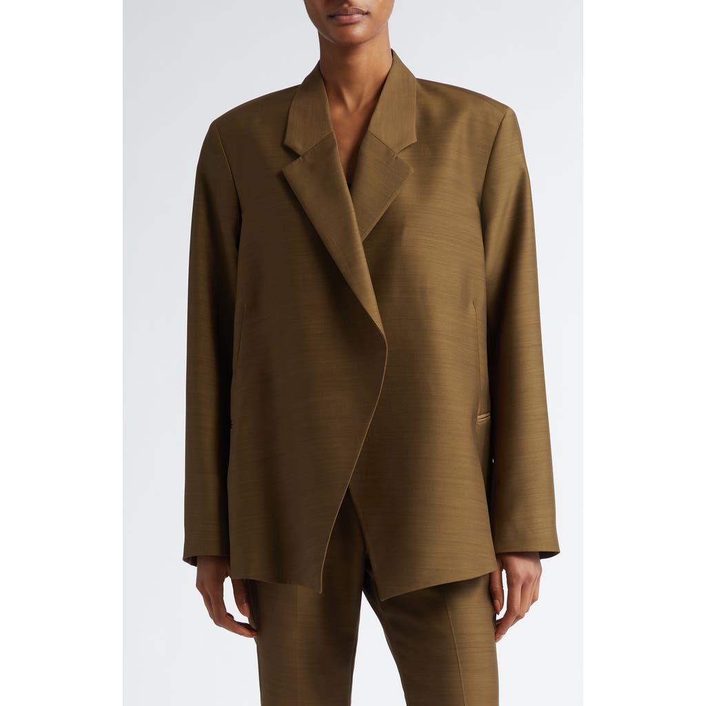 BITE Studios Polus Asymmetric Wool & Silk Blazer in Moss