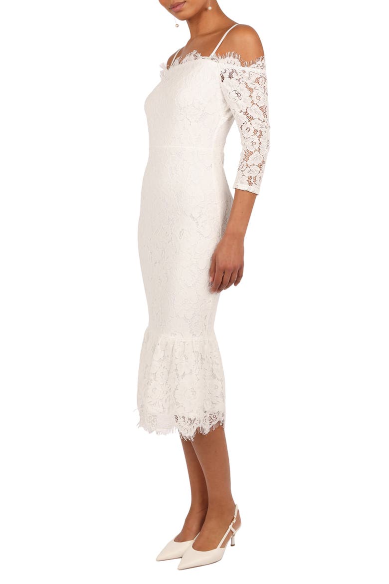 Lindy Lace Cold Shoulder Cocktail Midi Dress, Main, color, WHITE