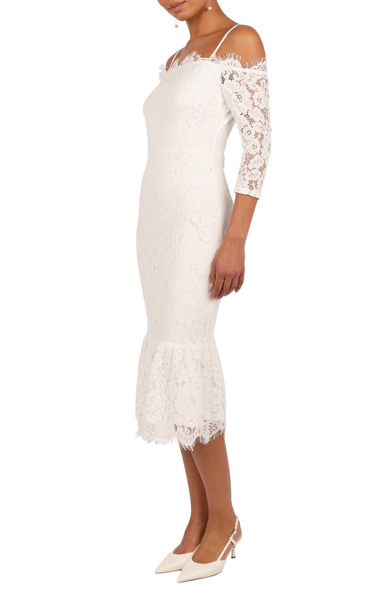 Petal & Pup Lindy Lace Cold Shoulder Cocktail Midi Dress, Main, color, White