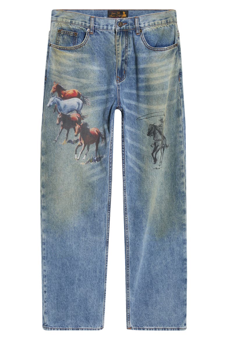 Allover Print Straight Leg Jeans, Alternate, color, INDIGO