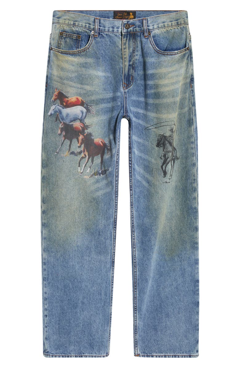 ONE OF THESE DAYS Allover Print Straight Leg Jeans, Alternate, color, Indigo