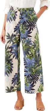 Karen Kane Frond Print Cotton Drawstring Wide Leg Pants