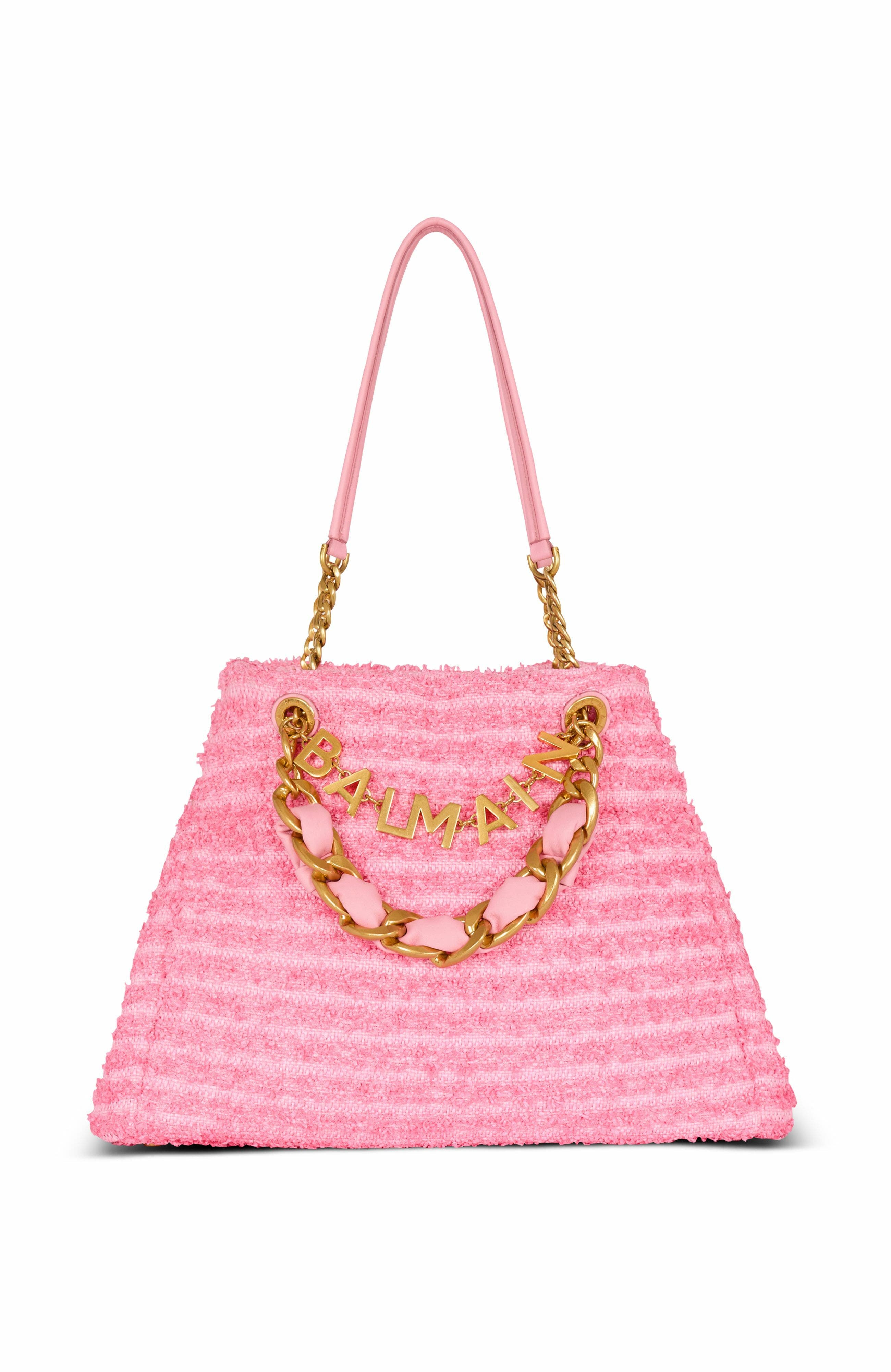 Balmain 1945 Soft Tote In Tweed-Effect Raffia, Alternate, color, 