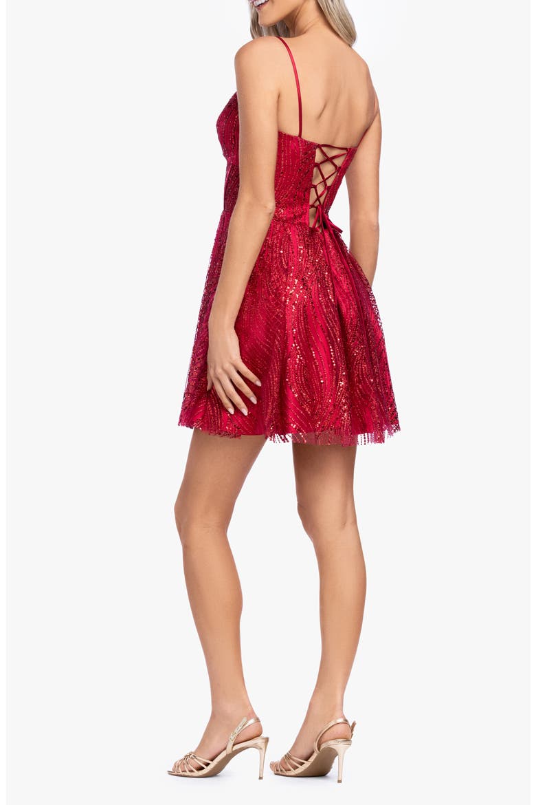 Sequin Sweetheart Neck Corset Fit & Flare Minidress, Alternate, color, RED