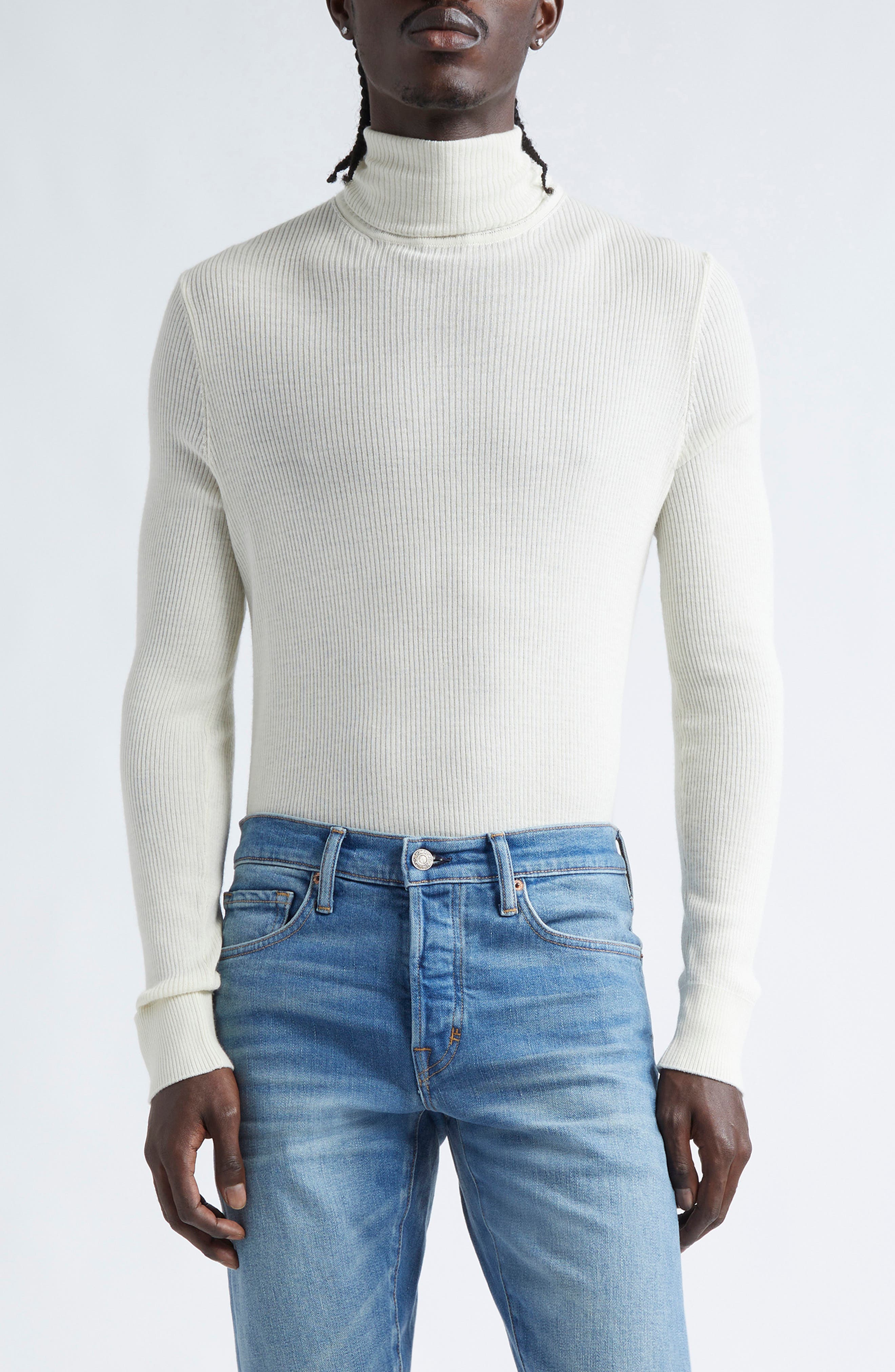TOM FORD Wool, Silk & Cashmere Rib Turtleneck Sweater