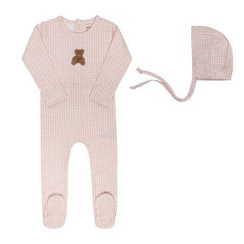 Gingham Teddy Collection - Footie & Bonnet