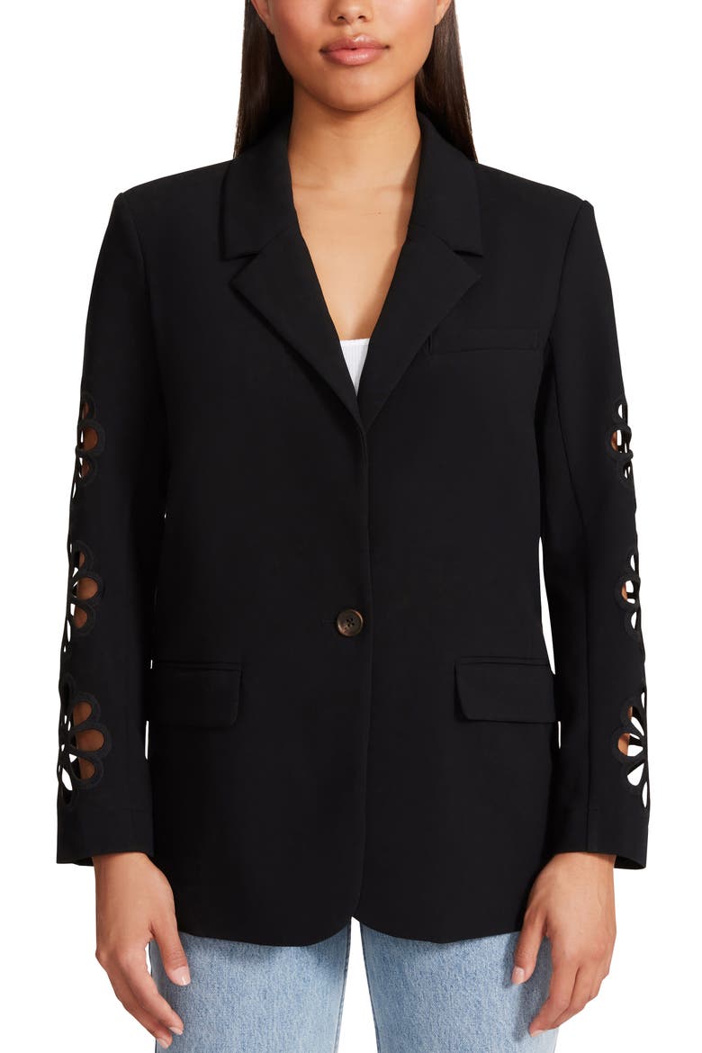 Keep an Eyelet Out Blazer, Main, color, BLACK