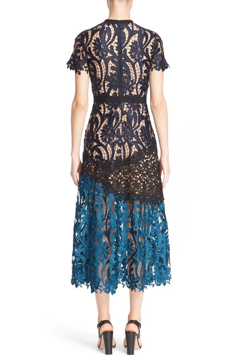 Self-Portrait 'Prairie' Mixed Lace Midi Dress, Alternate, color, 